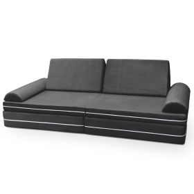 Playscape Deluxe Plush Velvet Kids 6 Piece Modular Couch / Playset (Option: Black)