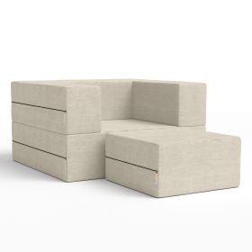 Jaxx Zipline Convertible Sleeper Futon Chair & Ottoman with Machine Washable Cover (Color: Ivory)