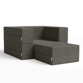 Jaxx Zipline Convertible Sleeper Futon Chair & Ottoman with Machine Washable Cover (Color: Charcoal)