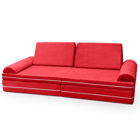 Playscape Deluxe Plush Velvet Kids 6 Piece Modular Couch / Playset (Option: Red)