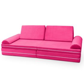 Playscape Deluxe Plush Velvet Kids 6 Piece Modular Couch / Playset (Option: Pink)