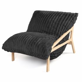Pillow Saxx Dream Lounger with Wood Frame  3 in 1 Bean Bag Accent Chair (Color: Recliner & Sleeper Mondo Fur Black)