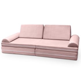 Playscape Deluxe Plush Velvet Kids 6 Piece Modular Couch / Playset (Option: Rose)