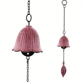 1pc, Creative Japanese Cast Iron Wind Chime Hanging Decoration, Metal Retro Hanging Leaf Bell, Balcony Outdoor Garden Hanging Decoration, Camping Ble (Color: Pink)