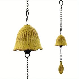 1pc, Creative Japanese Cast Iron Wind Chime Hanging Decoration, Metal Retro Hanging Leaf Bell, Balcony Outdoor Garden Hanging Decoration, Camping Ble (Color: Yellow)