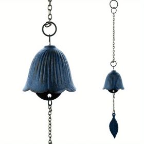1pc, Creative Japanese Cast Iron Wind Chime Hanging Decoration, Metal Retro Hanging Leaf Bell, Balcony Outdoor Garden Hanging Decoration, Camping Ble (Color: Blue)