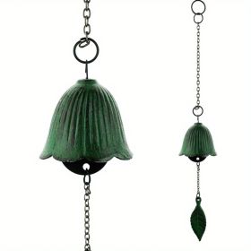 1pc, Creative Japanese Cast Iron Wind Chime Hanging Decoration, Metal Retro Hanging Leaf Bell, Balcony Outdoor Garden Hanging Decoration, Camping Ble (Color: Green)