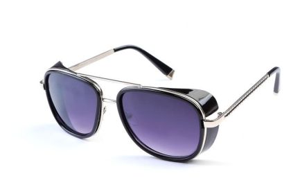 Iron Fashion Man 3 IRON TONY Windscreen Sunglasses for Men and Women Double beam Sunglasses Retro Personality Glasses (COLOUR: Black frame silver leg black slice)