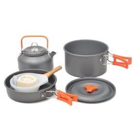 Outdoor portable 2-3 person camping stove cover pot picnic cooker non stick pot teapot combination set including tableware (COLOUR: orange)