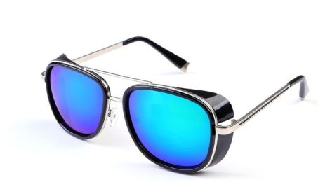 Iron Fashion Man 3 IRON TONY Windscreen Sunglasses for Men and Women Double beam Sunglasses Retro Personality Glasses (COLOUR: Black framed green color chip)