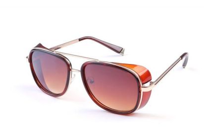 Iron Fashion Man 3 IRON TONY Windscreen Sunglasses for Men and Women Double beam Sunglasses Retro Personality Glasses (COLOUR: Tea frame tea slice)