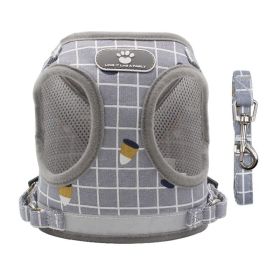 Dog Harnesses and dog leash set; New Pet Towing Rope Vest Dog Chest Strap Breathable Reflective Small Dog Towing Rope Pet Supplies (Specification (L * W): M, COLOUR: Grey lattice)