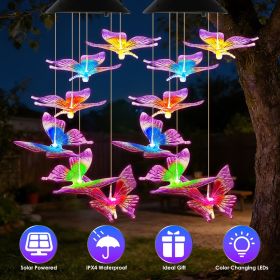 Solar Butterfly Wind Chime 7 Color Changing Wind Chime for Outside IPX4 Waterproof Outdoor Garden Yard Decor (Quantity: 2pcs, Color: Purple & Yellow)