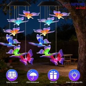 Solar Butterfly Wind Chime 7 Color Changing Wind Chime for Outside IPX4 Waterproof Outdoor Garden Yard Decor (Quantity: 2pcs, Color: Blue & Red)