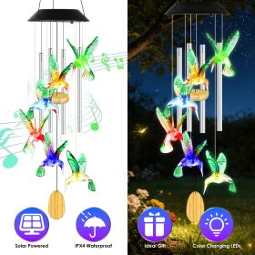 1Pc/2Pcs Options -- Solar Hummingbird Wind Chime with Aluminum Tubes 7 Color Changing Wind Chime for Outside IPX4 Waterproof Outdoor Garden Yard Deco (Quantity: 1pc)