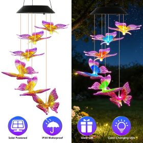 Solar Butterfly Wind Chime 7 Color Changing Wind Chime for Outside IPX4 Waterproof Outdoor Garden Yard Decor (Quantity: 1pc, Color: Purple & Yellow)