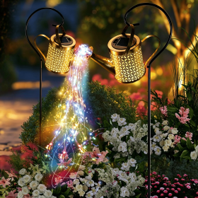 Solar Lanterns Outdoor Waterproof,Metal Watering Can Garden Decor Ornaments,Yard Art Hanging Path Lights,Outside Patio Decorations,Gardening Birthday (Color: Colorful lights-2PCS)