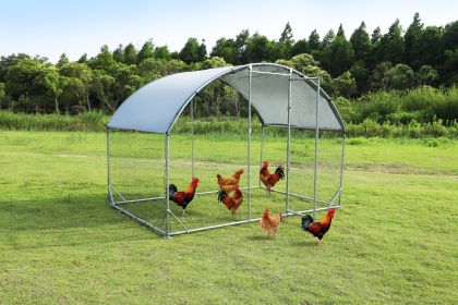 Large metal chicken coop upgrade three support steel wire impregnated plastic net cage, Oxford cloth silver plated waterproof UV protection (Color: Silver)