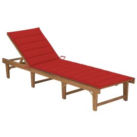 Folding Sun Lounger with Cushion Solid Acacia Wood (Color: Red)