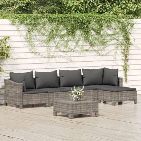 6 Piece Patio Lounge Set with Cushions Gray Poly Rattan (Color: Gray)