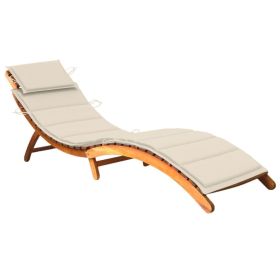 Patio Sun Lounger with Cushion Solid Acacia Wood (Color: Cream)