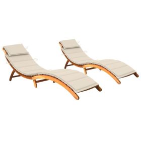 Sun Loungers 2 pcs with Cushions Solid Acacia Wood (Color: Cream)