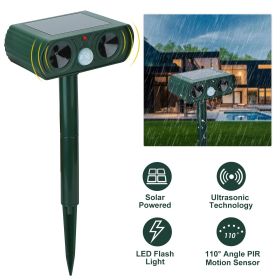 Ultrasonic Animal Repeller Solar Powered Motion Sensor Repellent IPX4 Waterproof Outdoor For Farm Garden Yard Repelling Deer Raccoon Cat Dog Rabb (Color: Green)