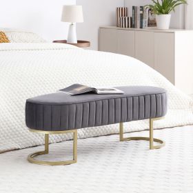 Bench Bedroom Bench ,Velvet Oval Upholstered End of Bed Bench with Golden Metal Legs ,48" Modern Storage Ottoman Bench for BedroomLiving Room (Color: as Pic)
