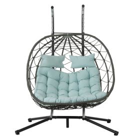 2 Persons Egg Chair with Stand Indoor Outdoor Swing Chair Patio Wicker Hanging Egg Chair Hanging Basket Chair with Stand for Bedroom Living Room (Color: as Pic)