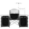 Camping Kitchen Table, Folding Outdoor Cooking Table with Storage Carrying Bag, Aluminum Cook Station 3 Cupboard & Detachable Windscreen, Quick Set-u