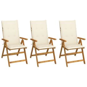 Folding Patio Chairs 3 pcs with Cushions Solid Acacia Wood (Color: Brown)