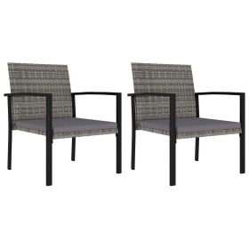 Patio Dining Chairs 2 pcs Poly Rattan Gray (Color: Grey)