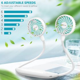 Personal Neck Fan 2600mAh Battery Operated Neckband Fans, Ultra Quiet Hands Free USB Portable Fan with 6 Speeds, Strong Wind (Color: White)