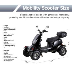 Electric Mobility Recreational Travel Scooter for Adults,Mobility Scooters for Seniors, 4 Wheel Powered Mobility Scooters, (Color: as Pic)