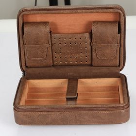 Galiner Travel Leather Case Cigar Humidor Cedar Wood Humidor Box Smoking Accessories Portable Storage Cigars Case (Color: Yellow)