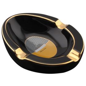 Large Ceramic Cigar Ashtray Home Round Living Room Creative 3 Cigar Holder Stand Cenicero For Cigar Tobacco Cigarette Ashtrays (Color: Black)