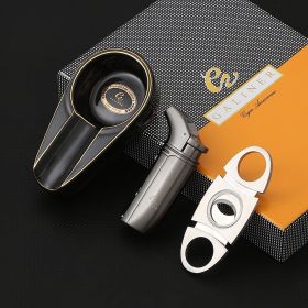 GALINER Puro Travel Ashtray Home Torch Jet Flame Cigar Lighter Smoking Accessories Tobacco Cigar Cutter Charuto Gadgets (Color: Black NO2)