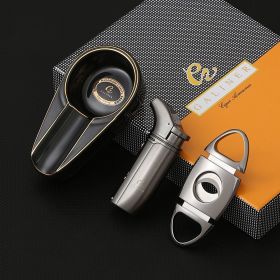GALINER Puro Travel Ashtray Home Torch Jet Flame Cigar Lighter Smoking Accessories Tobacco Cigar Cutter Charuto Gadgets (Color: Black NO1)