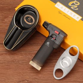 GALINER Puro Travel Ashtray Home Torch Jet Flame Cigar Lighter Smoking Accessories Tobacco Cigar Cutter Charuto Gadgets (Color: Black NO4)