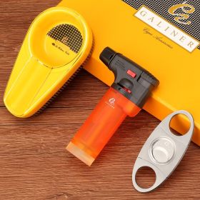 GALINER Puro Travel Ashtray Home Torch Jet Flame Cigar Lighter Smoking Accessories Tobacco Cigar Cutter Charuto Gadgets (Color: Yellow NO4)