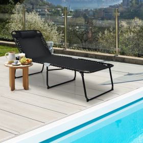 4 Position Folding Lounge Chaise with Adjustable Backrest and Footrest (Color: Black)