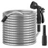 25FT/50FT/100FT Heavy Duty Stainless Steel Garden Hose Garden Watering Kit Metal Water Hose with 2 Nozzles 12 Patterns Flexible Extendable Kink Tangl