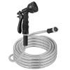 25FT/50FT/100FT Heavy Duty Stainless Steel Garden Hose Garden Watering Kit Metal Water Hose with 2 Nozzles 12 Patterns Flexible Extendable Kink Tangl