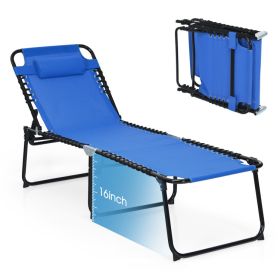 Foldable Recline Lounge Chair with Adjustable Backrest and Footrest (Color: Blue)