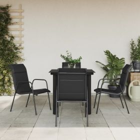 5 Piece Patio Dining Set Black Steel and Textilene (Color: Black)