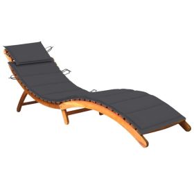 Patio Sun Lounger with Cushion Solid Acacia Wood (Color: Anthracite)
