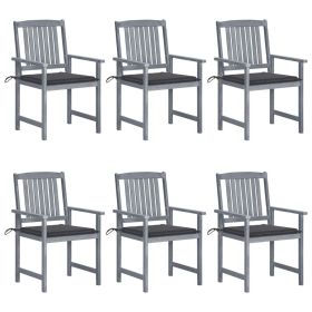 Patio Chairs with Cushions 6 pcs Solid Acacia Wood Gray (Color: Gray)