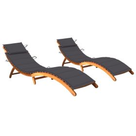 Sun Loungers 2 pcs with Cushions Solid Acacia Wood (Color: Anthracite)
