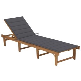 Folding Sun Lounger with Cushion Solid Acacia Wood (Color: Anthracite)