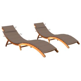 Sun Loungers 2 pcs with Cushions Solid Acacia Wood (Color: Taupe)